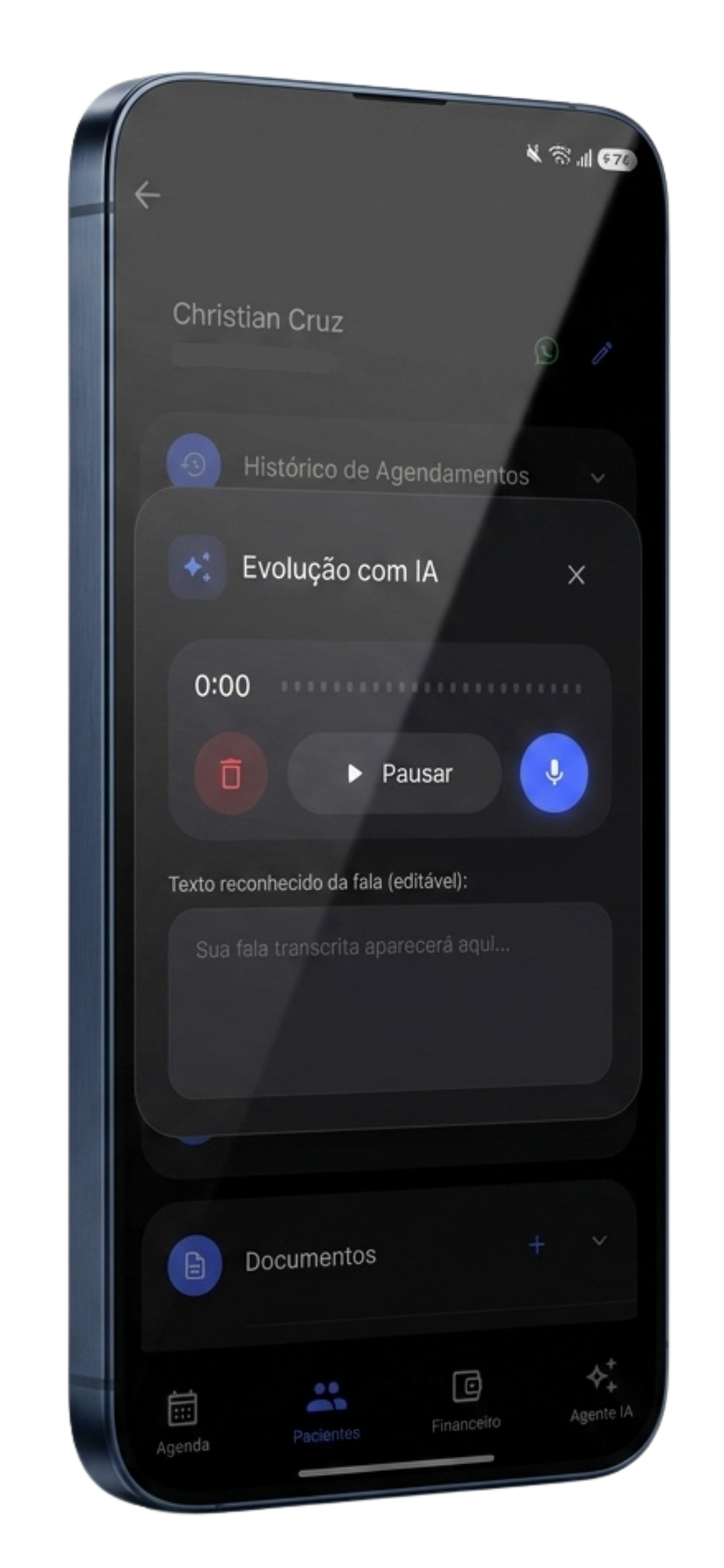Mockup do recurso Evolução com IA no Lyra